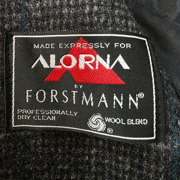 1990s Wool Coat Womens XL Grey Teal Plaid Double Breasted Alorna Forstmann GUC - Picture 4 of 7